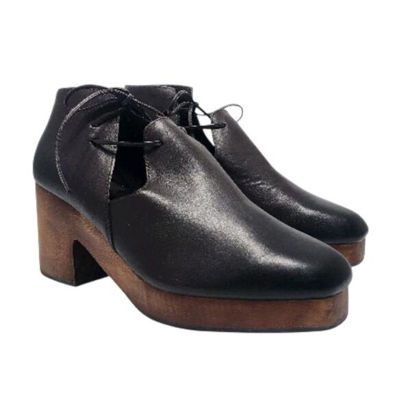 Kelsi Dagger Brooklyn North Ankle Boot Clog Black Leather Wooden Heels Size 8 - Picture 3 of 8